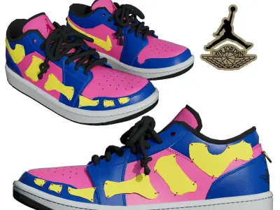 DINO 2 Air Jordan 1 DETRO LOW Shoes PBR  Low-poly 3D model