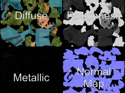 Playful GreenHaired Kid Character in Blue Jumpsuit for D Anim... Low-poly 3D model