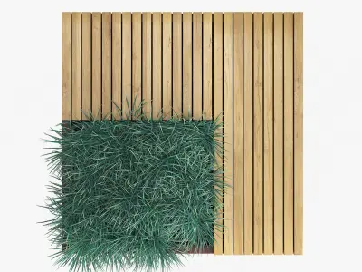 Flowerbed wooden bench with grass 3D model