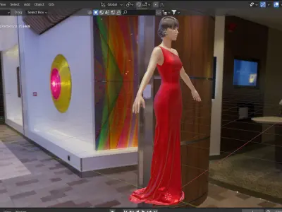 Fishtail one shoulder red  silk party dress Low-poly 3D model