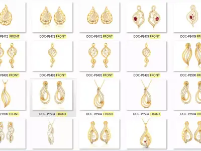 36 Light Weight Pendant Earrings set 3dm render details  3D print model