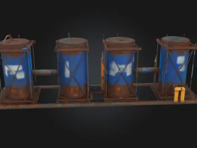 Rusty Blue Tanks  Industrial Decay with Character 3D model