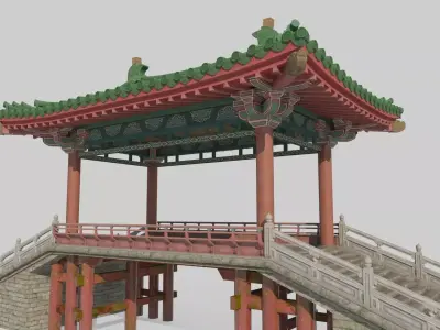 Asian ancient architecture palace small wind and rain bridge 3D model