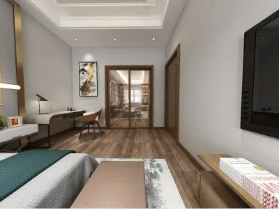 Simple and cozy bedroom Vray 3D modelF81 3D model