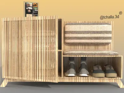 pratileira wooden shoe cabinet with shoes 3D print model