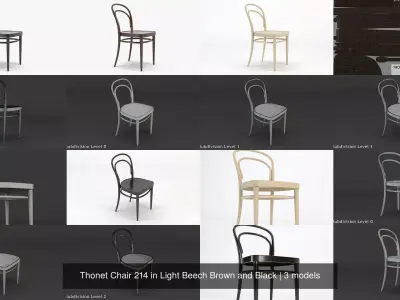 Thonet Chair 214 in Light Beech Brown and Black 3D Model Pack