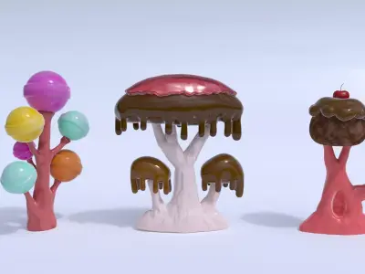 Candy trees cartoon Low-poly 3D model