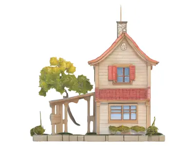 Cartoon Village House  HandPainted Game Asset glb Low-poly 3D model