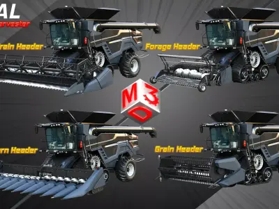 IDEAL - Combine Harvesters - 4 Different Harvester Heads 4 in 1 3D Model Pack