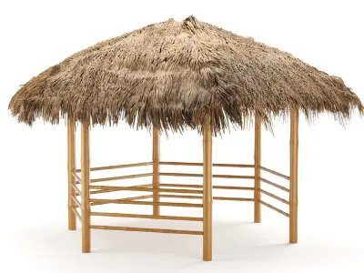 bamboo roof beach restaurant shelter gazebo 3D model