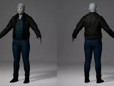 Male Leather Jacket and Plaid Shirt Outfit Low-poly 3D model