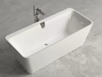 Freestanding  rectangle bathtub with floor-mounted tap 6 3D model