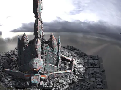 Sci fi planet ship  base 3 3D model