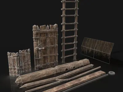 Next Gen AAA Wooden House Fitting Elements and Decorations Low-poly 3D model