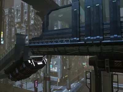 Cyberpunk Modular Bridge Game Ready Low-poly 3D model