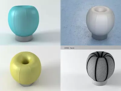 Q Stool four vases Free 3D model