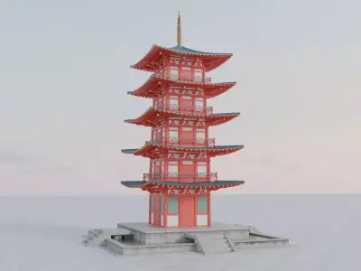 Japanese Pagoda Asian Temple High Detail PBR Textures 3D model