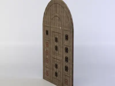 Door wooden with ornate details Low-poly 3D model