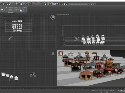 Antique courtyard Chinese-style pavilion Low-poly 3D model