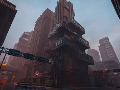 DYSTOPIAN BRUTALIST BUILDING SCIFI 08 Low-poly 3D model