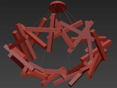 CHAOS chandelier made of wooden sticks 3D model