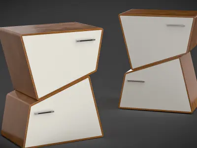 Modern Twisted Wooden Drawer  Stylish Asymmetric Cabinet  Low-poly 3D model purchase