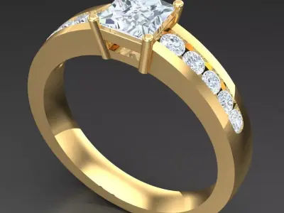 Light Gold Diamond Men Ring 2MR099 3D model