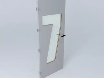 Wording 7 3D door very detail with glass  lock and hinger Free 3D model