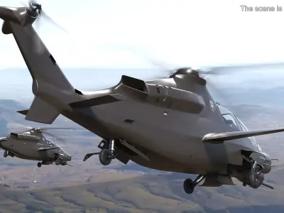  Bell 360 Invictus Helicopter Rigged for Cinema 4D 