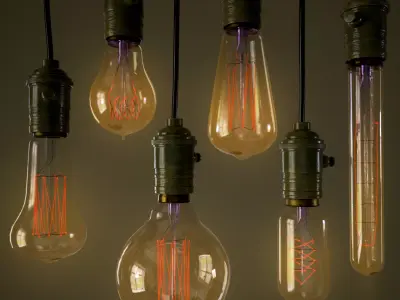 Vintage light bulbs Collection PBR Low-poly 3D model