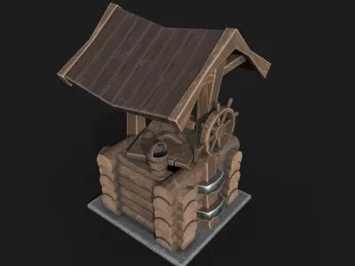 Wooden draw-well Low-poly 3D model
