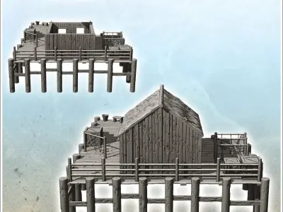 Wooden dock with warehouse building and crates 11 - Pirate Jungl 3D print model