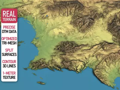 Marseille - Topography Terrain Low-poly 3D model