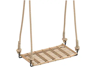 Natural Bamboo Swing with jute rope and metal 3D model