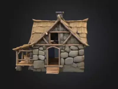 Medieval Stone Cottage Low-poly 3D model