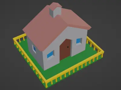 House with fence Low-poly 3D model