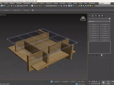 Coffee table made of sand-colored oak and tempered glass Laby Low-poly 3D model