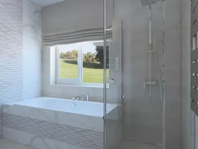 Cozy bathroom with light tiles 3D model purchase
