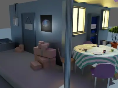 Coffee Shop Restaurant Low Poly House Cafe Low-poly 3D model