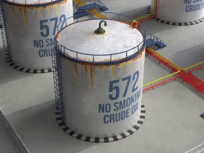 PBR Lowpoly Oil Refinery - Crude Oil Site Game Ready Low-poly 3D model