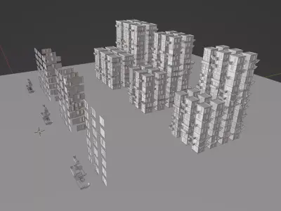 Modular Building Set Low-poly 3D model