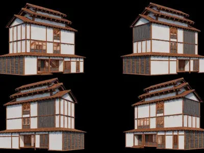 Medieval  Japanese Houses  - 4K Textures Game Ready Low-poly 3D model order