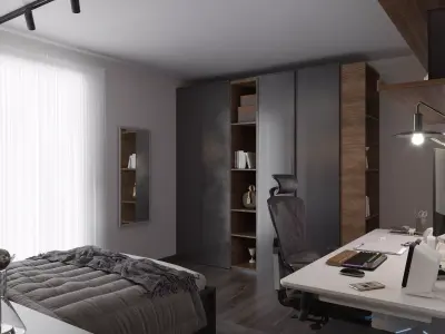 Modern Attic Bedroom Gaming Setup Full Interior Scene Ikea 3D model