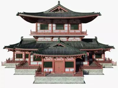 Traditional Chinese Pagoda Temple Architectural Visualization 3D model