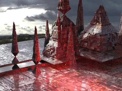 Karnak Sci fi Exterior temples Molten lava pyramid Low-poly 3D model