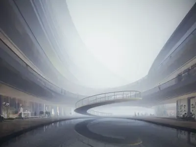 Futuristic Curved Retail Atrium Courtyard 3D model