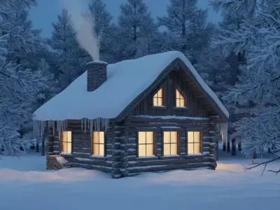 Winter Snow Cabin Realistic Environment 3D Model low poly  Low-poly 3D model