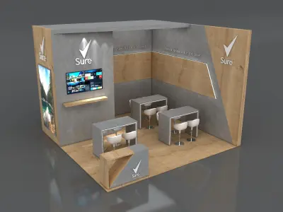 Booth Exhibition Stand Stall 6x6m Height 360 cm 2 Side Open 3D model