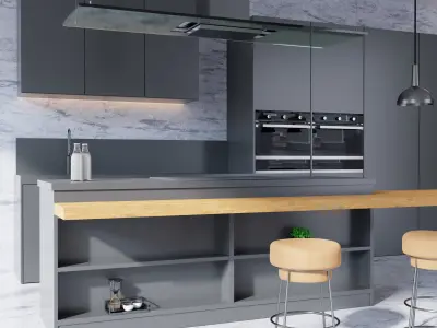 Kitchen modern with marble counter tops 3D model