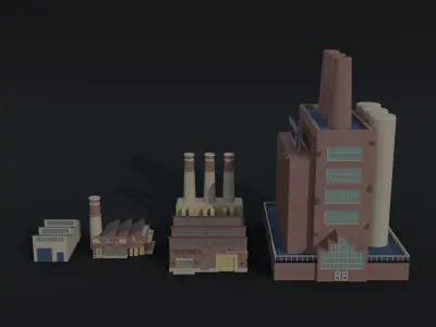 Cartoon factories Polygonal Style Low-poly 3D model